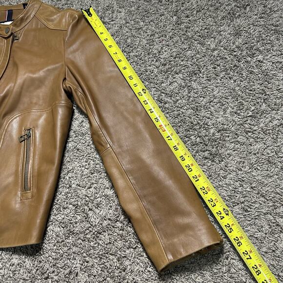 Tommy Hilfiger American Classics Womens Sz XL Cognac Brown Leather Jacket Biker - Picture 5 of 6